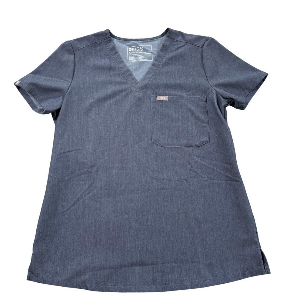FIGS Catarina FW1000 Scrub Top Women's XS Charcoal Gray V-Neck Relaxed Fit